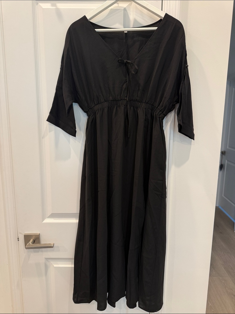 Classic Black V-Neck Tie-Waist Maxi Dress
